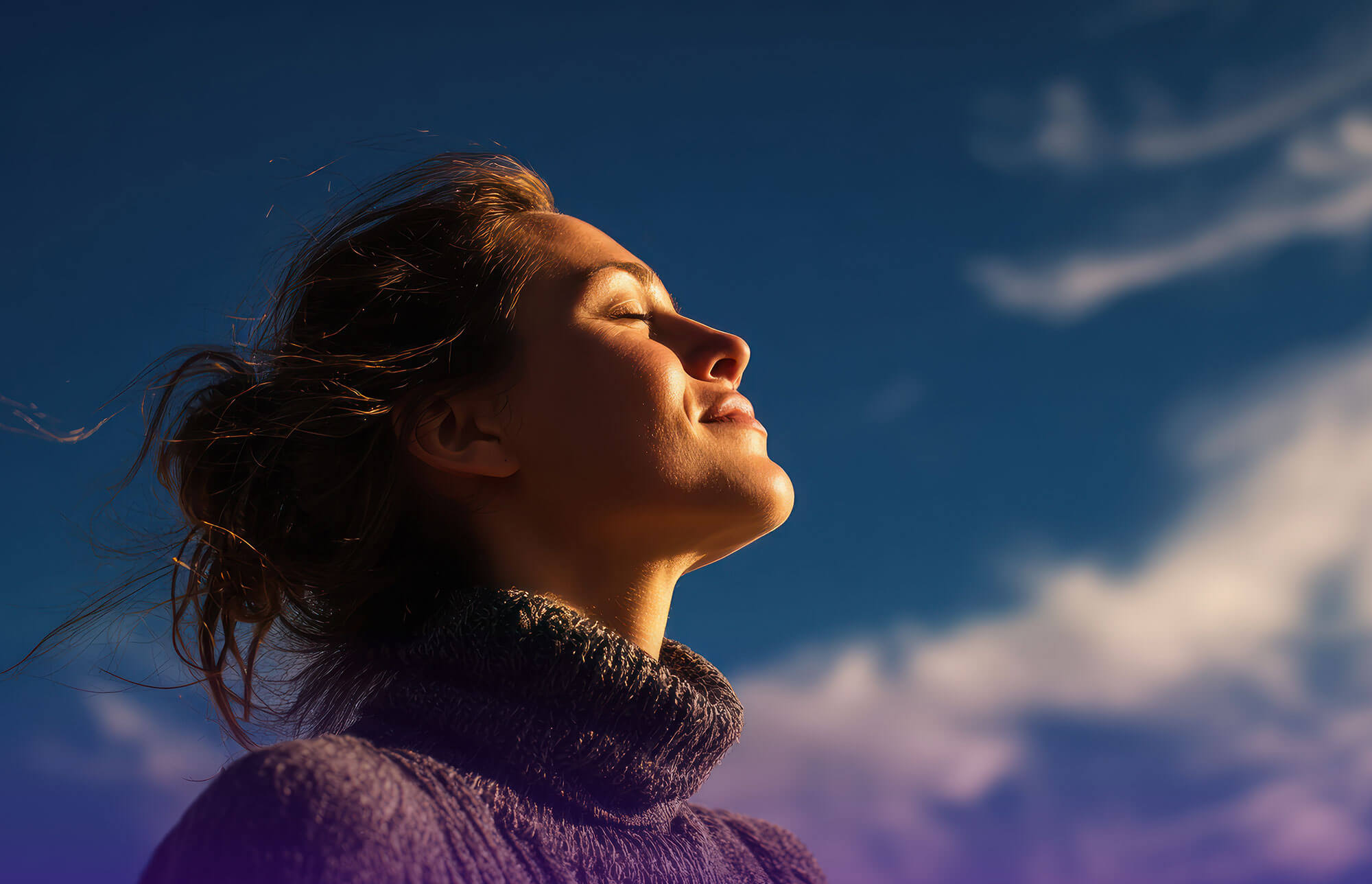 woman with glowing skin outside - image